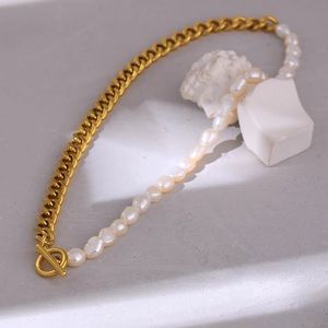 💛Gold plated pearl chain necklace